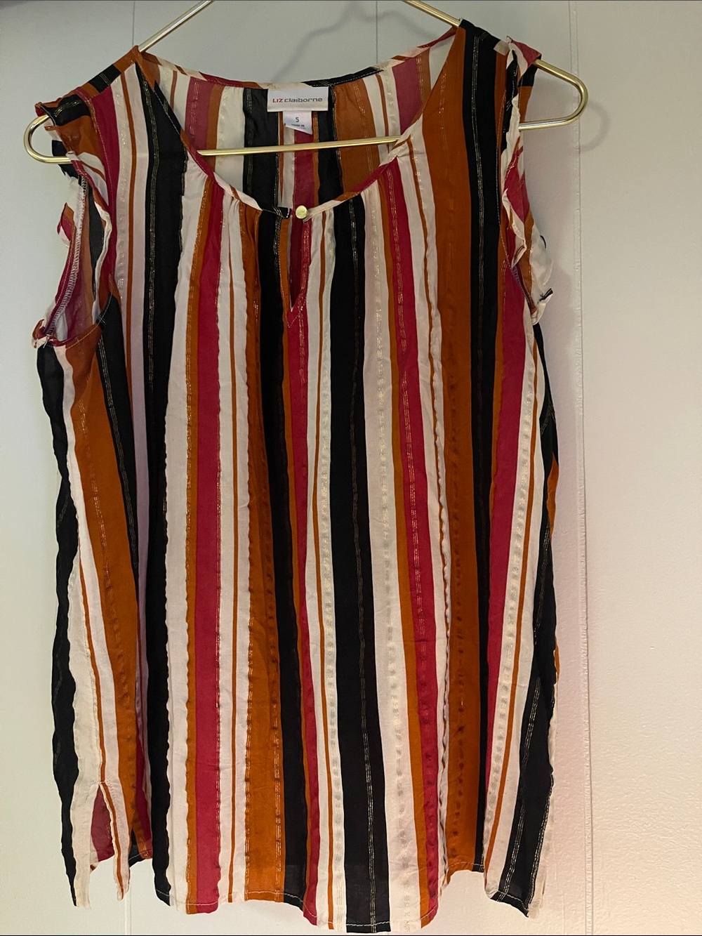 LOFT Striped Sleeveless Top in Black, Rust & Cream